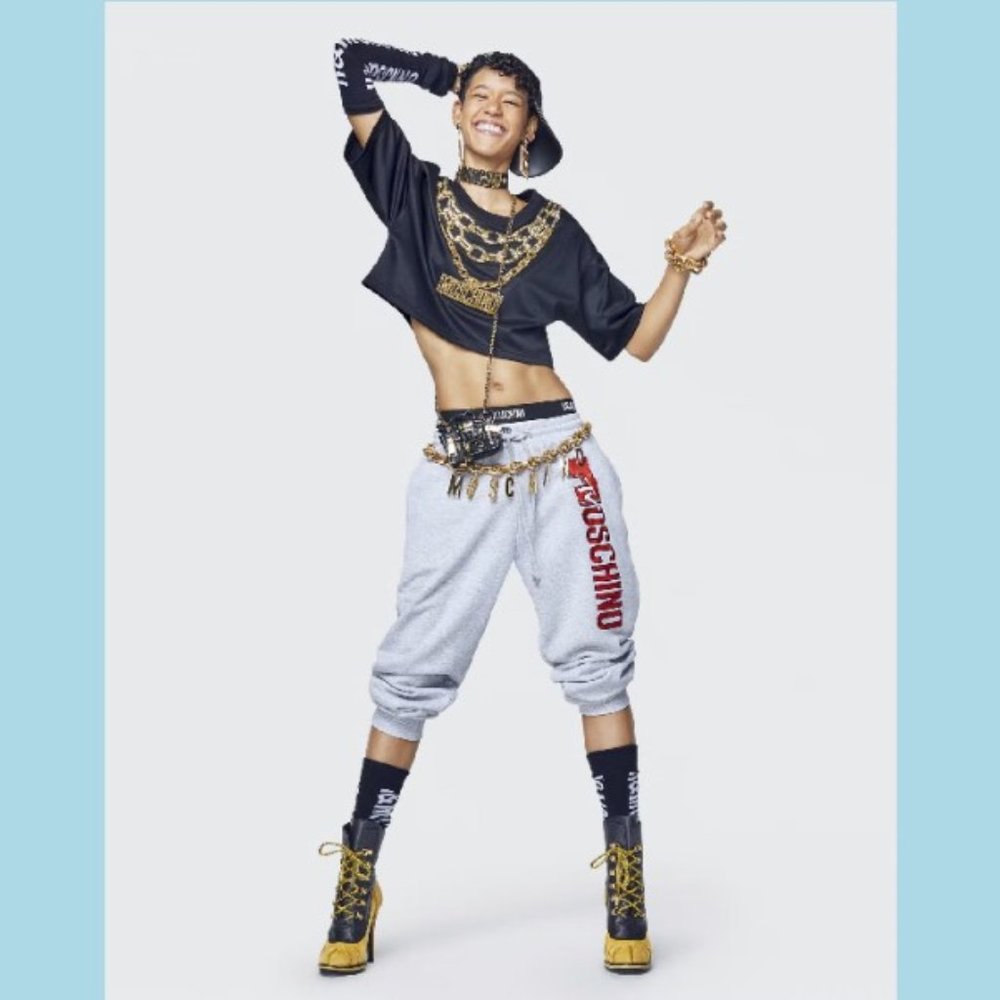Moschino H&M Womens Top XS embellished crop Black Gold Fashion Embroidery Sexy